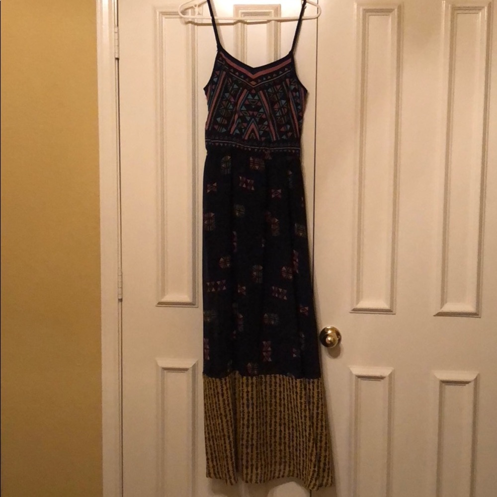 Navy Geometric Shapes Maxi Dress